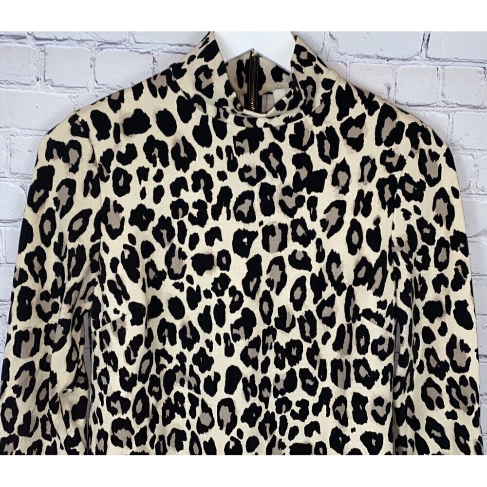 KATE SPADE NEW YORK Womens' Brown Leopard Mock Neck Shirt Back Zipper Size 6 - Picture 3 of 7